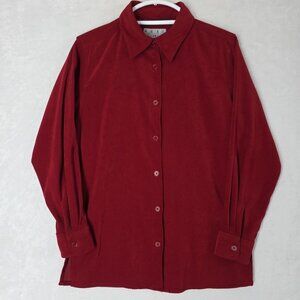 Real Comfort Womens Red Long Sleeve Button Up Collared Blouse Size LG Vintage